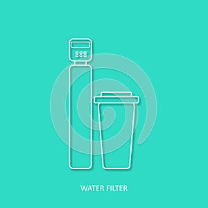 Water filter simple outline vector icon. Drink and home water purification filters.