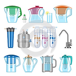 Water filter vector filtering clean drink and filtered or purified liquid illustration set of mineral filtration or