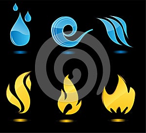 Water and fire glossy icons