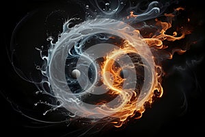 water and fire, Yin Yang sign, isolated on a black background