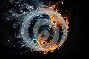 water and fire, Yin Yang sign, isolated on a black background