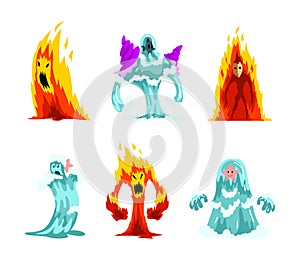 Water and Flame Fantastic Elemental Creature Vector Set