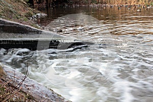 Water flow in the frosty morning