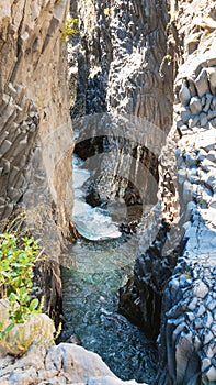 Water flow in Gorge of Alcantara river in Sicily