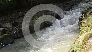 water flow over mossy rock