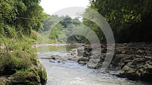 water flow over mossy rock