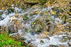 Water flow of a small stream on a hillside.