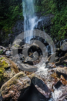 The water flow from the waterfall