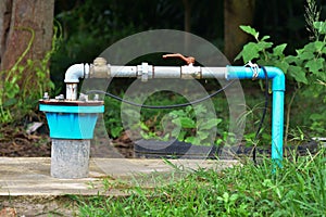 The water flowing artesian well from the land Install the pump