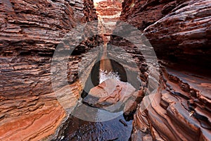 Water flowing deep below in gorge