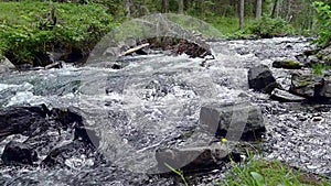 Water flowing in a mountain stream slow motion