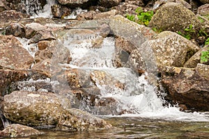 water flowing from the mountains. A mountain stream