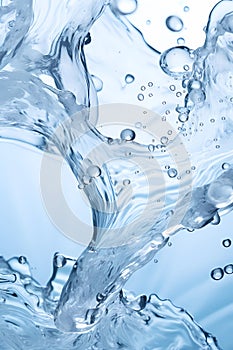 Water flowing out onto the white background, in the style of massurrealism, blue photo