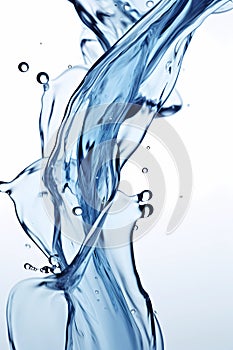 Water flowing out onto the white background, in the style of massurrealism, blue photo