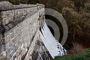 Water Flowing over Dam Spillway, Burrator Reservoir, Dartmoor