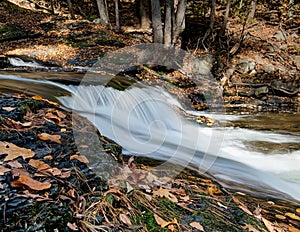 Water flowing over flat rocks in the Poconos