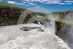 Water flowing over Gullfoss Waterfall in Icelands Golden Circle