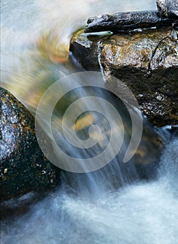 Water Flowing And Rushing Between Rocks