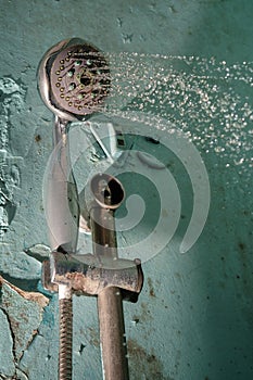 Water flowing from the shower head