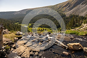 Water flows Over Rocks into Valley from Lake Isabelle