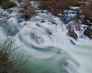 Water flows in the stream of Selca, Albania