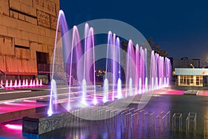 Water fountain at European Solidarity Centre in Gdansk at night