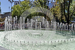 Water fountain in the garden in front of the Ivan Vazov National Theater building in Sofia