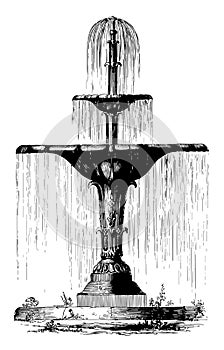 Water Fountain, purely decorative,  vintage engraving photo