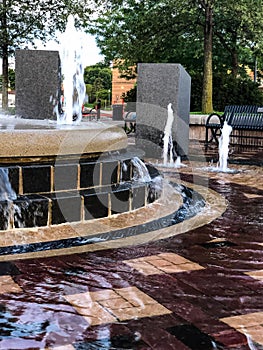 Water fountains in city park in Neenah, Wisconsin