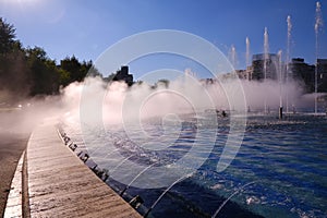 Water fountains in the downtown of Bucharest City,  Union`s Square - Piata Unirii