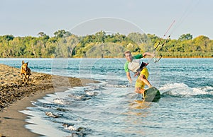 Water fun and kiteboarding in Ada Bojana, Montenegro, with a dog