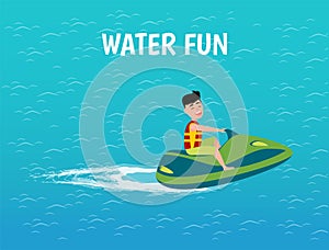 Water Fun Transport and Male on Jet Ski Vector