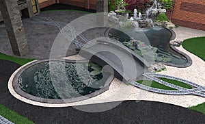 Water garden aerial view, 3d rendering photo