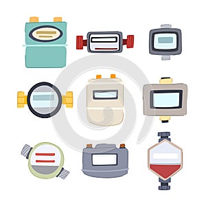 water gas meter set cartoon vector illustration