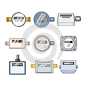 water gas meter set cartoon vector illustration
