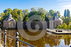 Water gate Spanjaardsgat of Breda Castle with defensive towers, Netherlands
