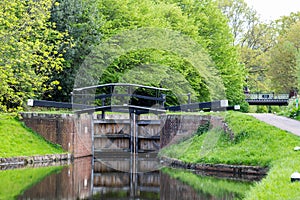 Water gates on Bansigstoke Canal in Woking, Surrey