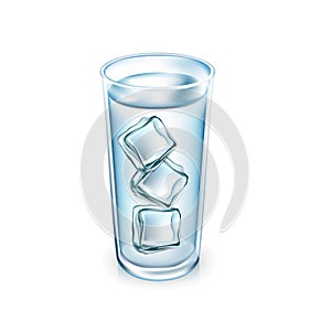 Water glass with ice cubes isolated