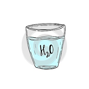 Water Glass Vector icon. Hand drawn logo. Sticker H2O design.