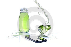 Water in glass spilled smart phone