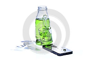 Water in glass spilled smart phone