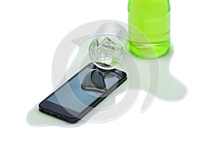 Water in glass spilled smart phone