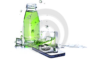 Water in glass spilled smart phone