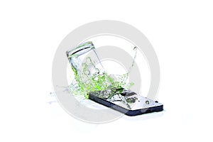 Water in glass spilled smart phone