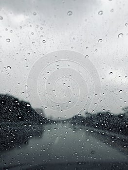 Water on glasses from rain