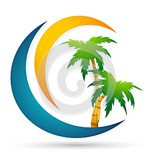 Water globe people life palm tree concept of water drop wellness symbol icon nature sun elements vector design