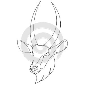 Water goat head in continuous line art drawing style. Waterbuck minimalist black linear sketch isolated on white