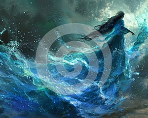 Water goddess summoning a tidal wave