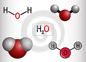 Water , H2O, HOH molecule. It is inorganic hydroxy compound, oxygen hydride consisting of an oxygen atom and two