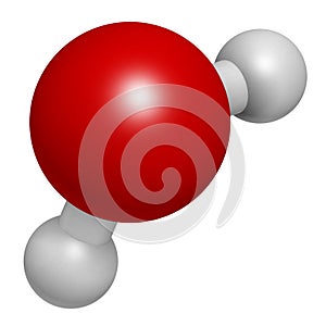 Water H2O molecule. Atoms are represented as spheres with conventional color coding: hydrogen white, oxygen red.